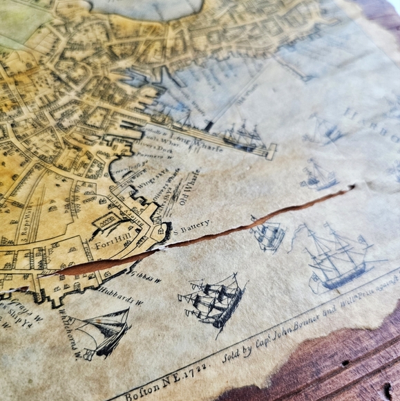 1835 Antique Primitive Map Wood Board Town of Boston New England By John Bonner - Picture 16 of 16